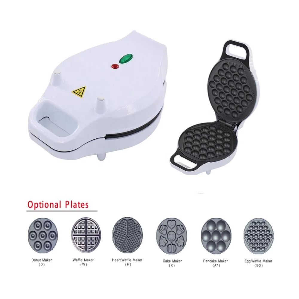 Electric Rotary Mini  Egg Waffle Maker Bubble Waffle Maker with 6 optional plates