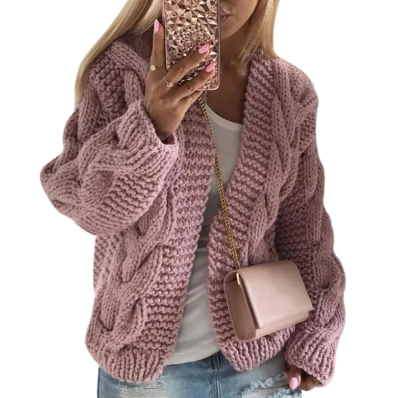 2021 Fashion Fall/Winter Rough and thick thread twist long sleeves womens sweaters cardigan