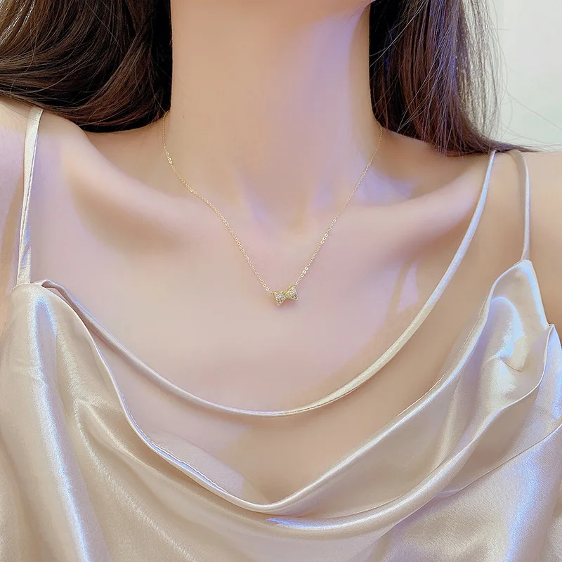 Vershal B4-507 18K Gold Plated Original Design Candy Bow Design Versatile Exquisite Necklace Niche Clavicle Necklace