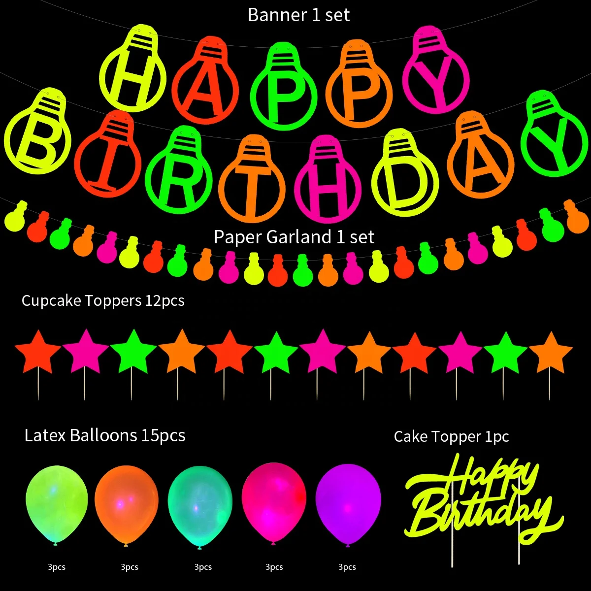 UMISS 29PCS Wholesale Amazon Fluorescent Balloon Luminous Night Birthday Party Theme Bar Decoration Supplies