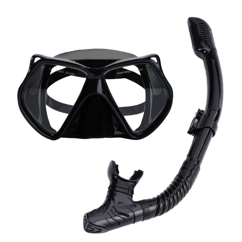 Waterproof Diving Equipment Freediving Silicone Diving Snorkel Mask Set Factory Low Volume Tempered Glass PE Bag Package 2 Set