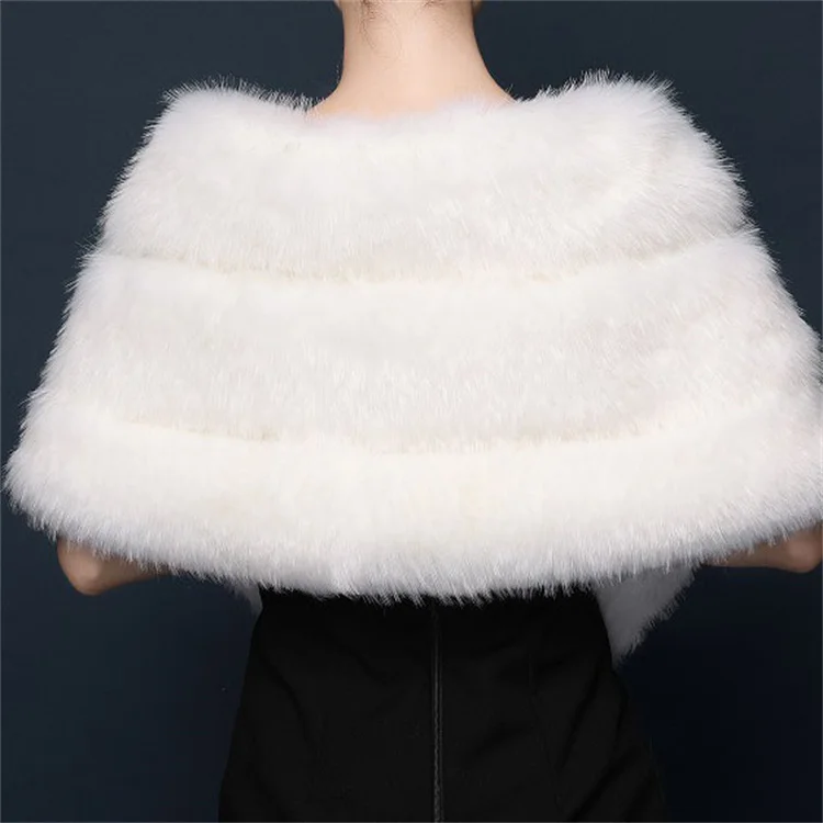 Fashion Accessories Cheap Factory Price Winter White Wedding Shawls Shoulder Wraps Thick Cloak Faux Fur Shawls