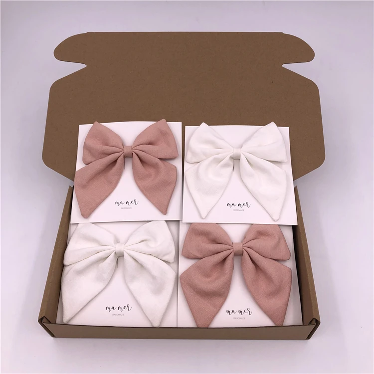 Индивидуальные Логотип Упаковку из хлопка и льна для волос лук заколки в морском стиле с бантом для маленьких девочек, женские аксессуары для волос