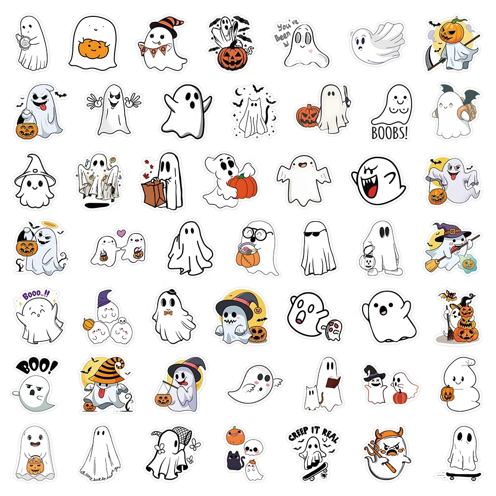 53PCS Ghost Graffiti Horror Stickers Cartoon kids DIY Cut Skateboard Waterproof Phone Custom Wall Gift Halloween Ghost sticker
