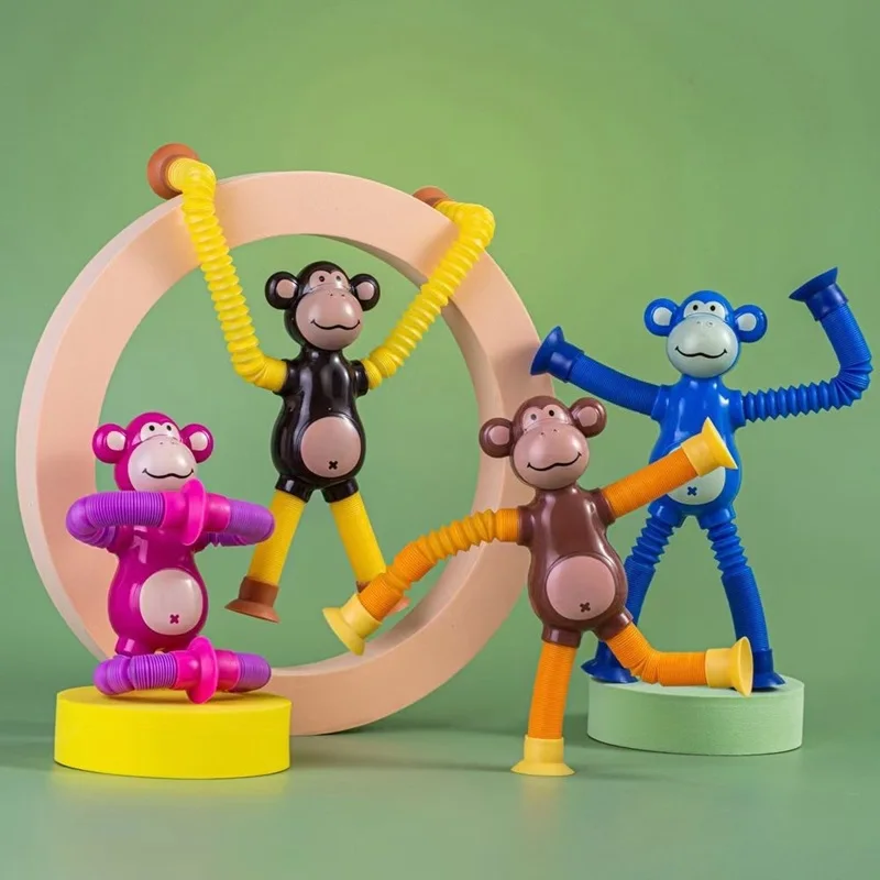 Hot Selling Novelty Gag Toys Fidgety Toy Big Eared Monkey Telescopic Toy