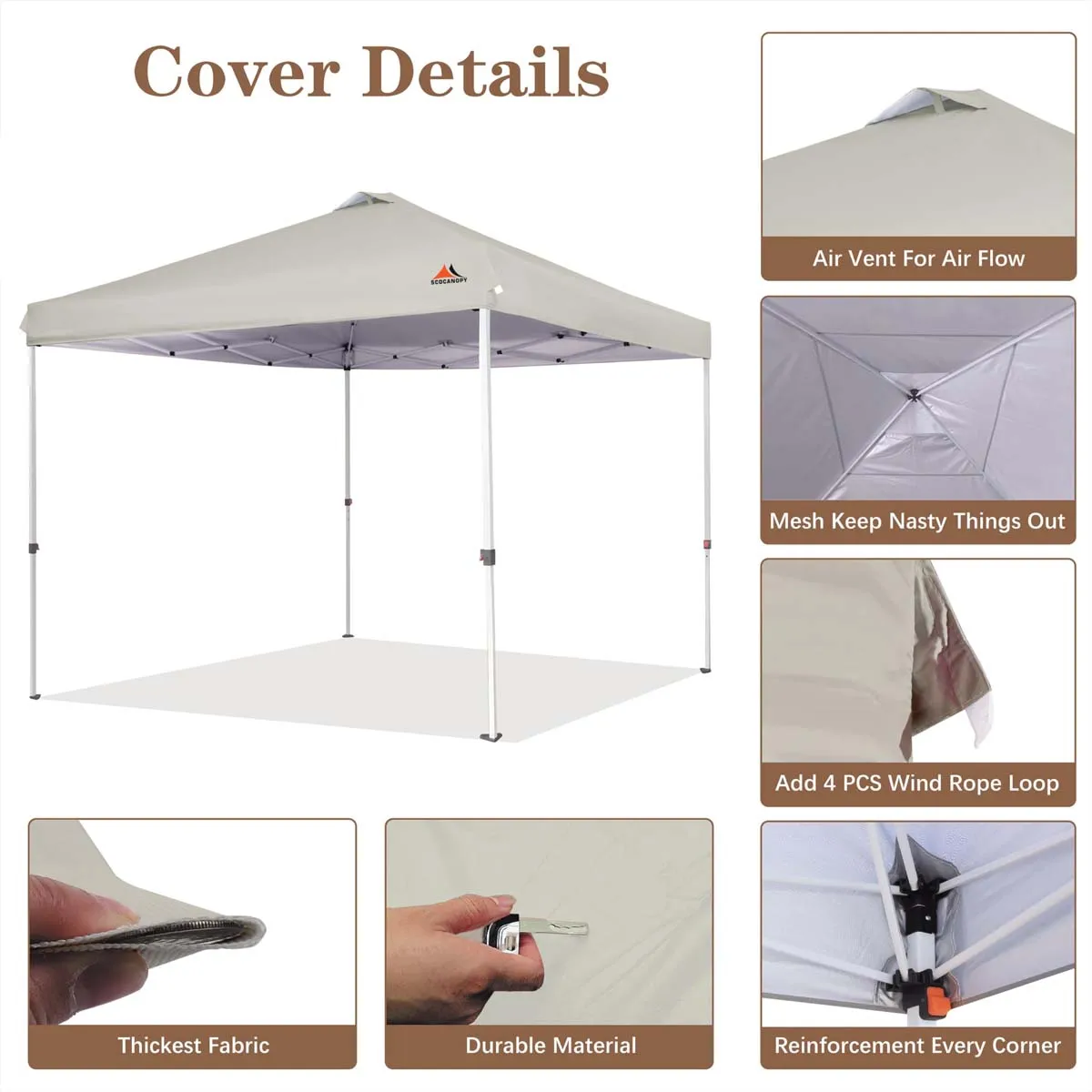 SCOCANOPY Replacement Top with Air Vent for 12x12 Canopy Frame, Canopy Cover ONLY Cream-coloured