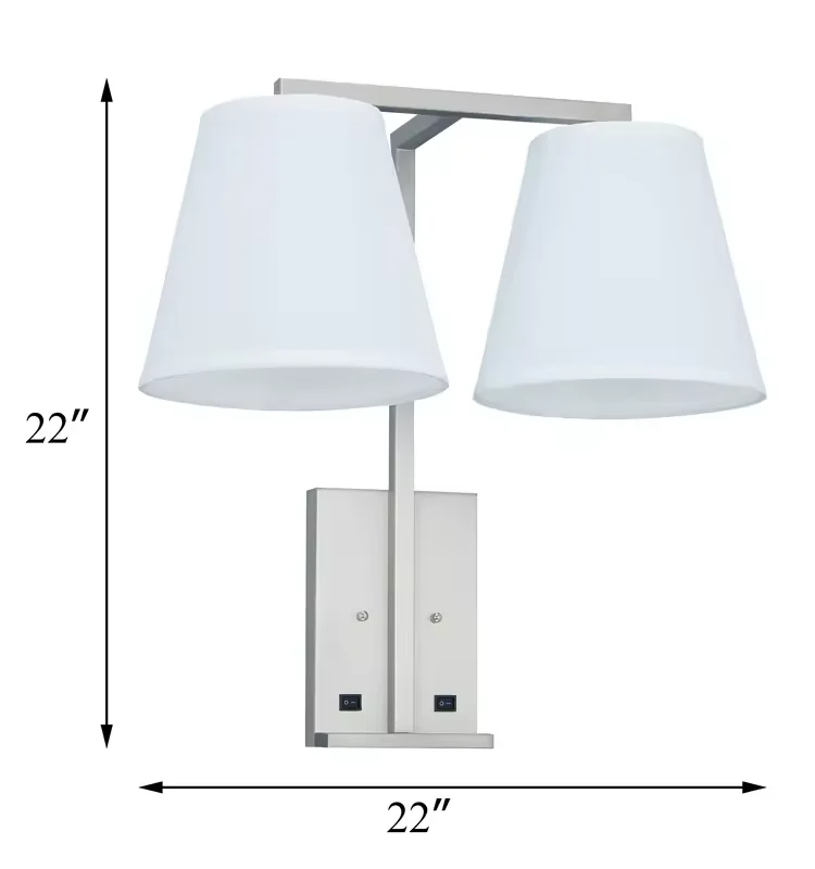 American Wall Sconce Hotel Headboard Sconce Light Modern Bedroom Plug in Wall Mounted Bedside Lamp with Fabric Shade