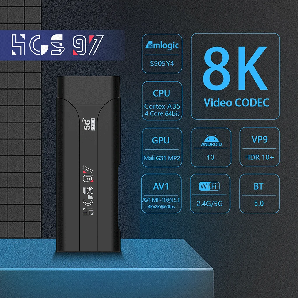 ATV 2.4/5G HCS97 Amlogic S905 TV stick support 4k 8k video android 13 smart streamer 2GB 16GB RAM tv dongle with remote control