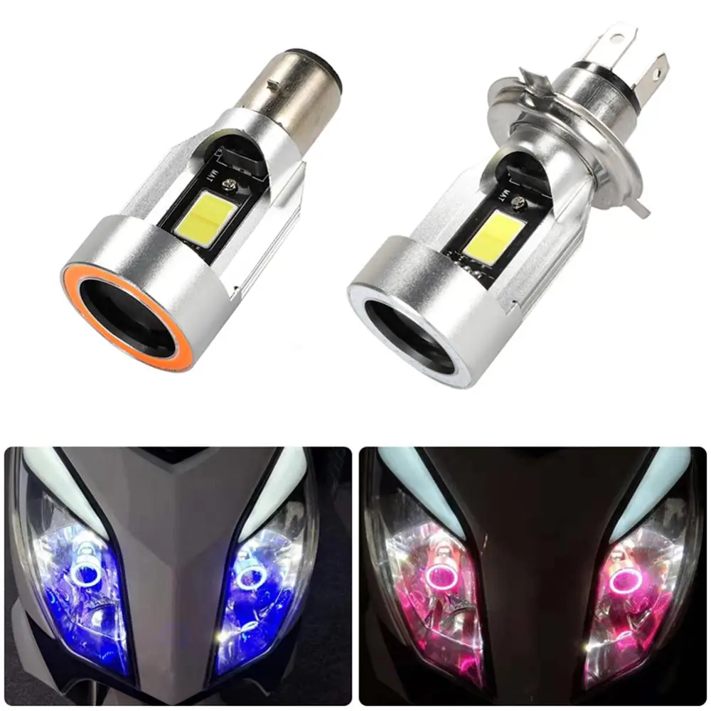 1Pc Angel eye 30W H4 LED Motorcycle Headlight Ba20d HS1 H6 Scooter Motorbike Headlamp Light Bulb DRL Accessories 12V-80V