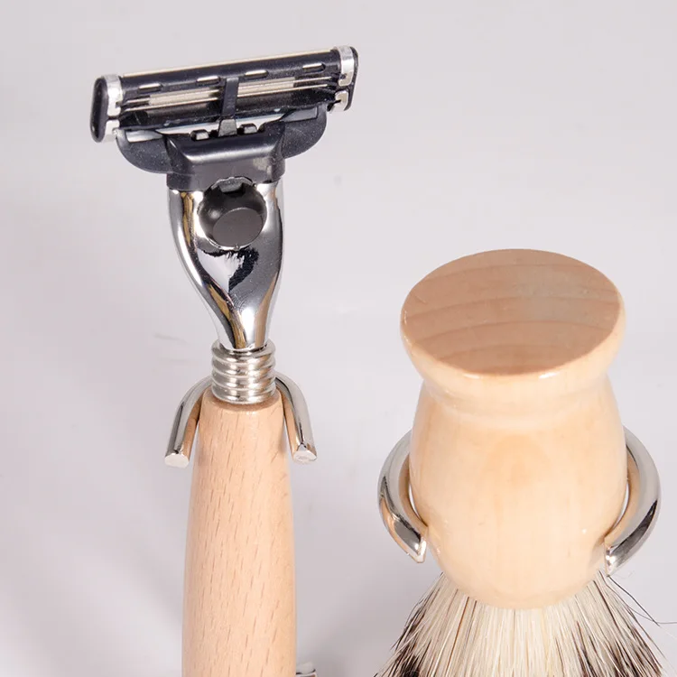 Роскошный мужской набор для бритья включает кисть для бритья барсука с ручкой из бичевого дерева Роскошная ручная безопасная бритвенная щетка и подставка для бритвы миска для мыла