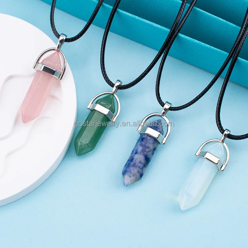 Factory Hot Sale Hexagonal Column Quartz Natural Pendant Crystal Beaded Natural Crystal Stone Pendant Necklace