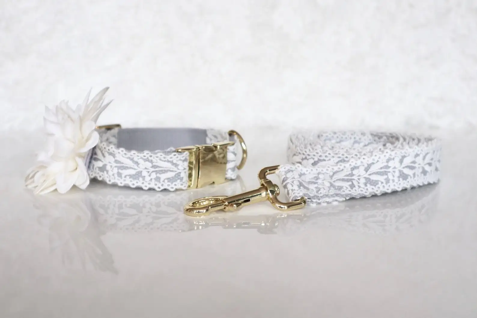 Wedding Ombre Designer Rope White hands free dog collar and leash set accessories lace dog leash