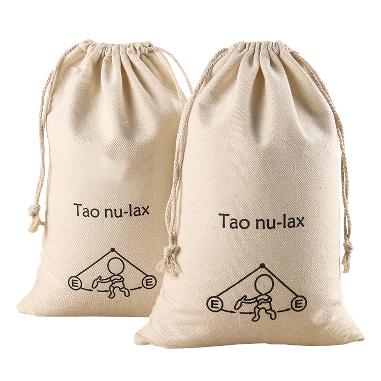 
Wholesale Custom Print Logo Black White Ribbon Jewelry Gift Linen Calico Canvas Organic Cotton Drawstring Bag Pouch 