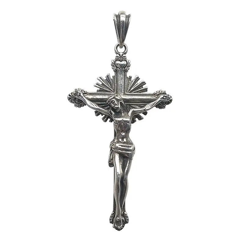 real 925 Sterling Silver Christ Jesus Cross men and women retro jewelry pendant charms for jewelry making jesus necklace