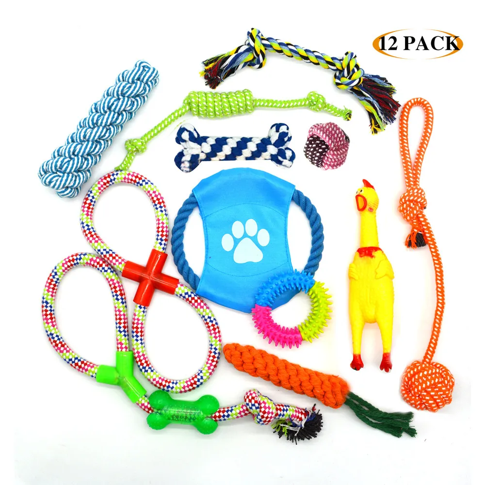 10 pack durable cotton puppy teeth dog chew toy set rope pet toys