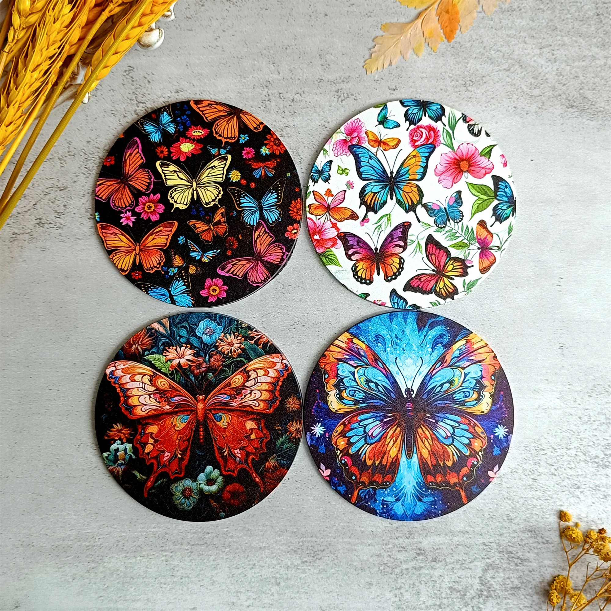 Набор резиновых подставок для напитков из 4 матов чашек С Рисунком бабочки