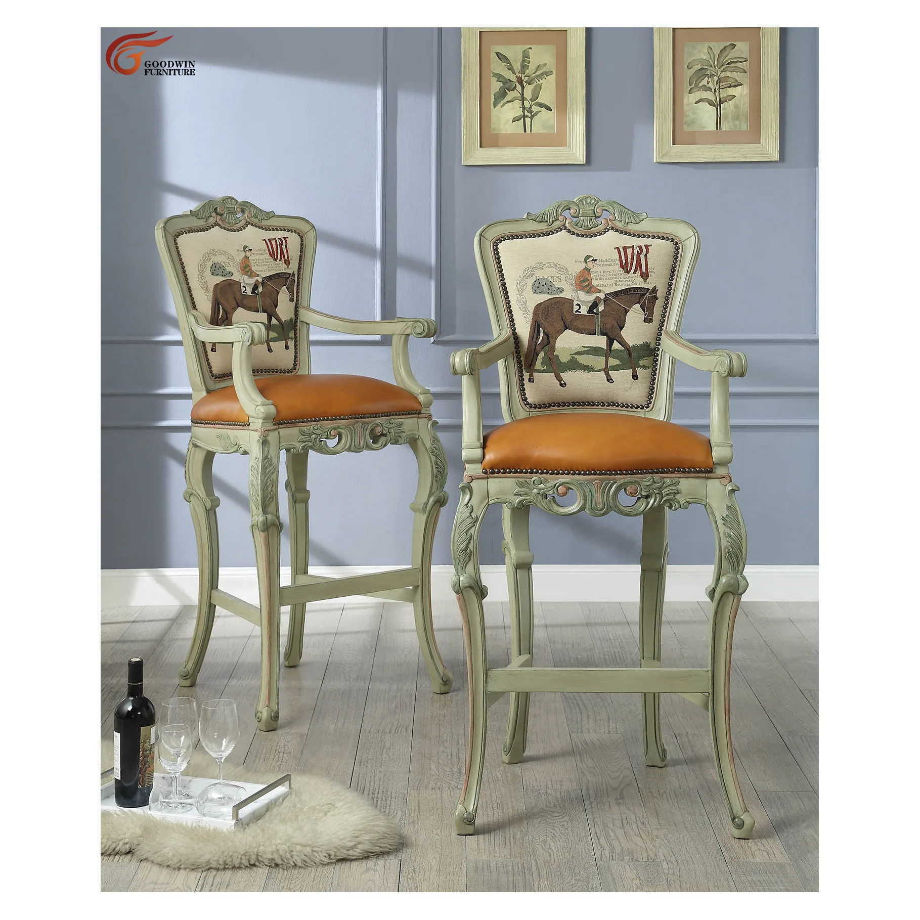 Goodwin Classic Antique Style Natural Material Solid Wood House Bar Furniture Bar Suite Bar Chair GGC109