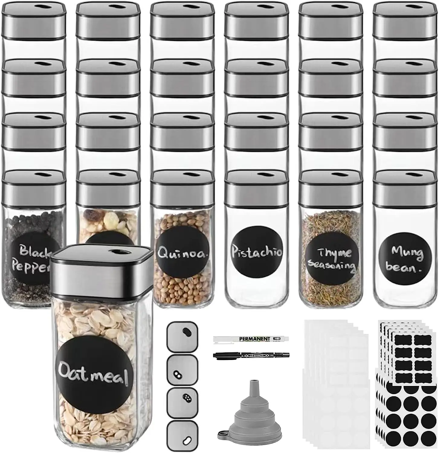 Glass Square 4oz Spice Jars Spice Containers with Airtight Stainless Steel Turn lids Spice Bottles Glass Seasoning Jars