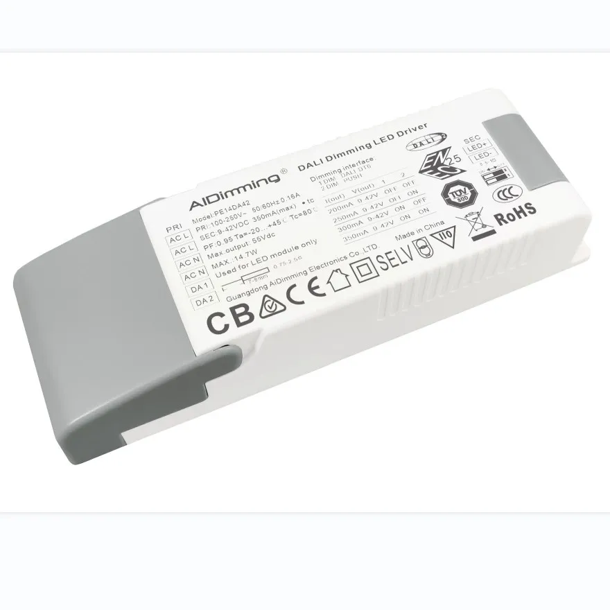 8W 10w 15w high power factor flick-free constant current Dali dimmable led driver with push function