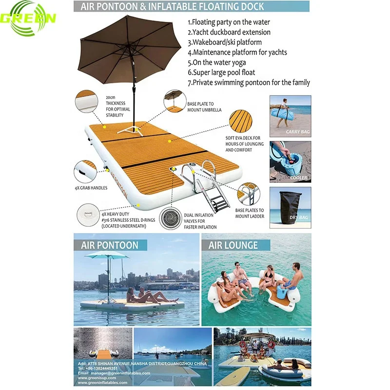 GREEN Inflatable dock deck inflatable floating platform float dock platform with ladder