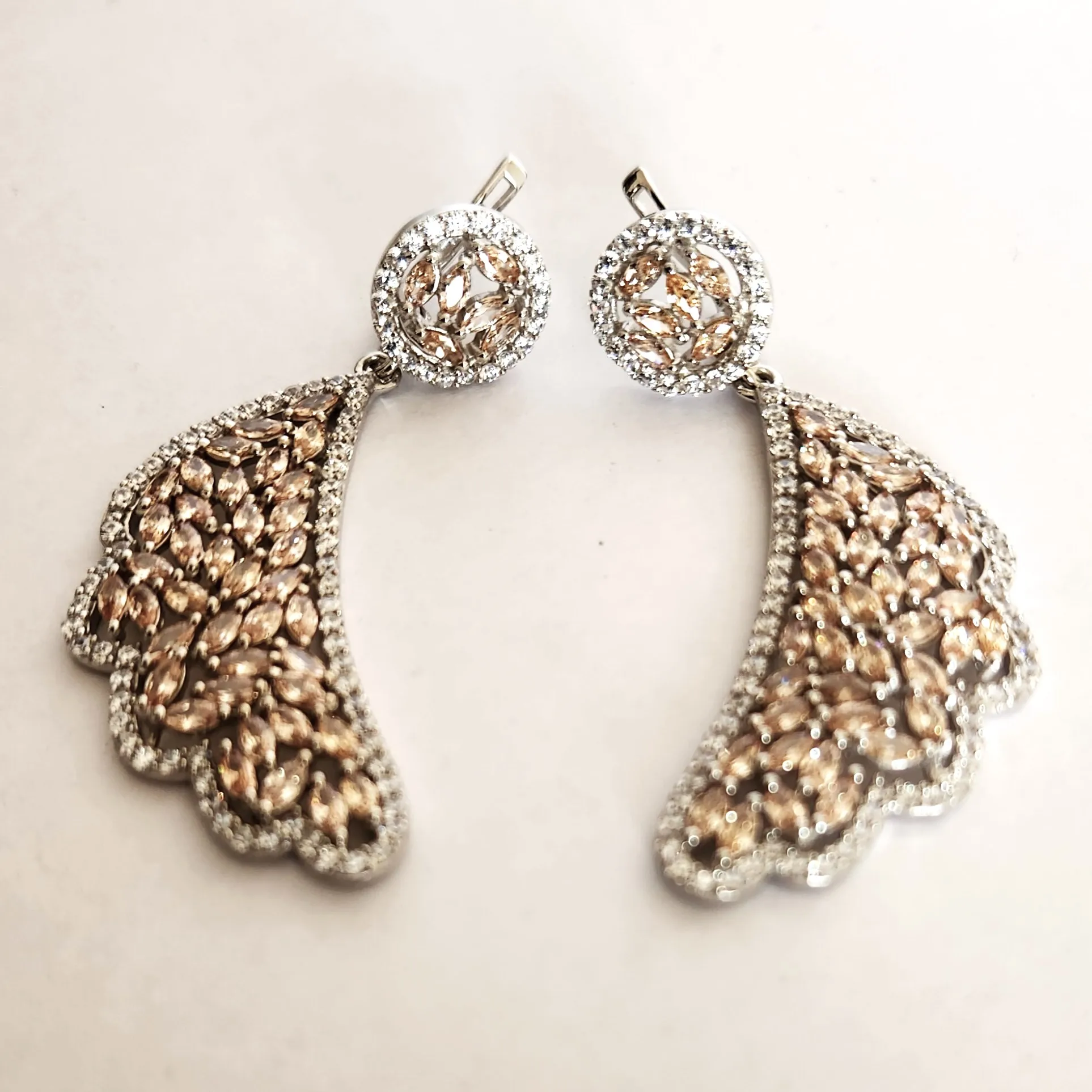 Fashion Wedding S925 Silver Super Luxury Champagne Colored Stone Earrings Vintage Earrings For Women
