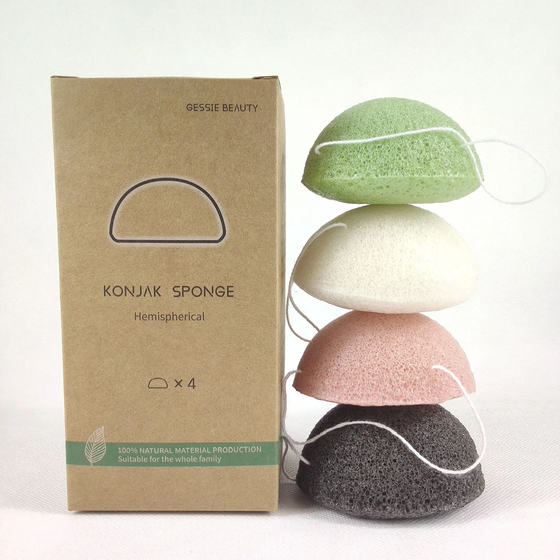 2Pack 4Pack 100% Natural Facial Exfoliating Skin Care Private Label Organic Konjac Sponge With Box