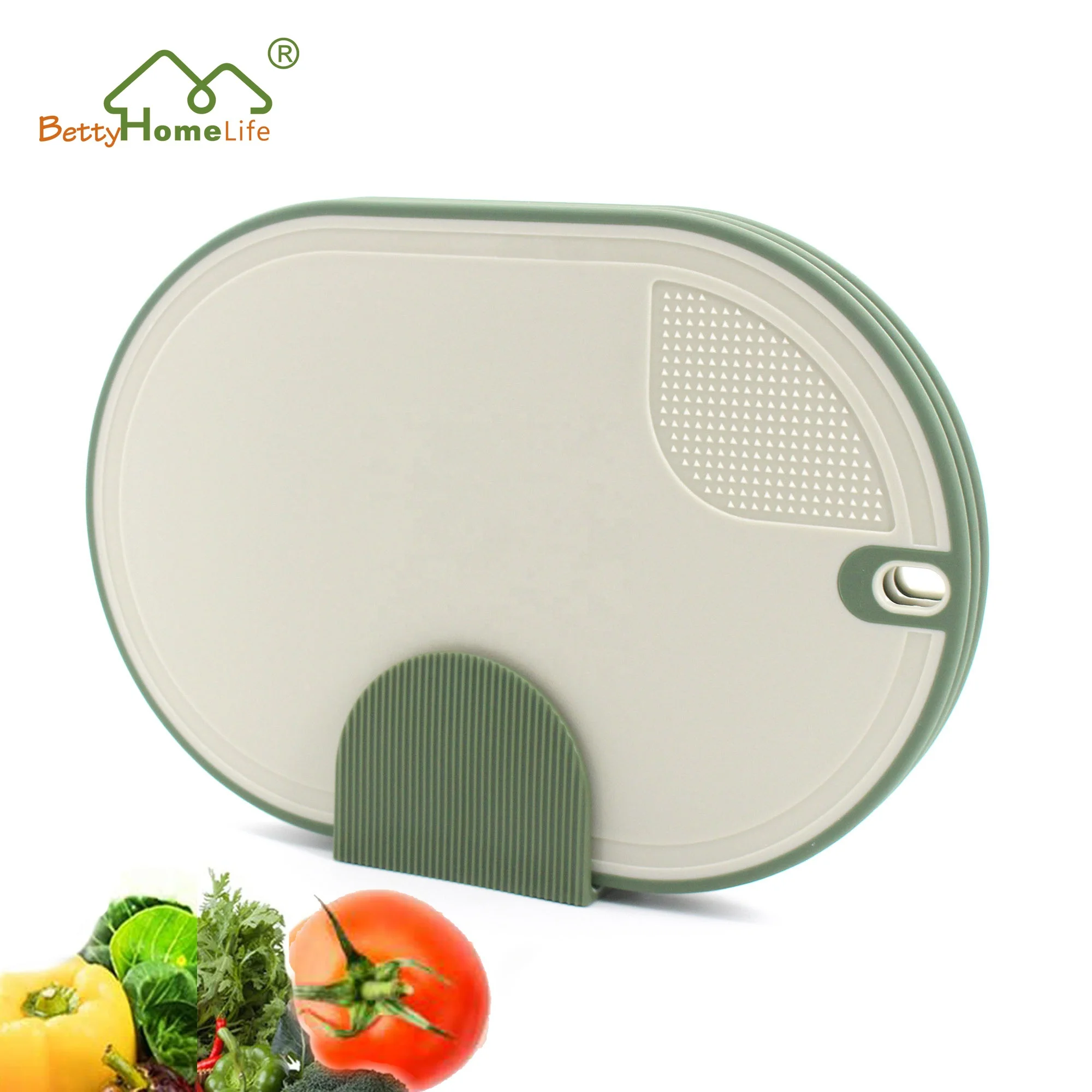 BPA Free Set of 3 Plastic Cutting Board Kitchen Fruit Vegetable Non Slip Feet Reversible Chopping Board Set with Stand