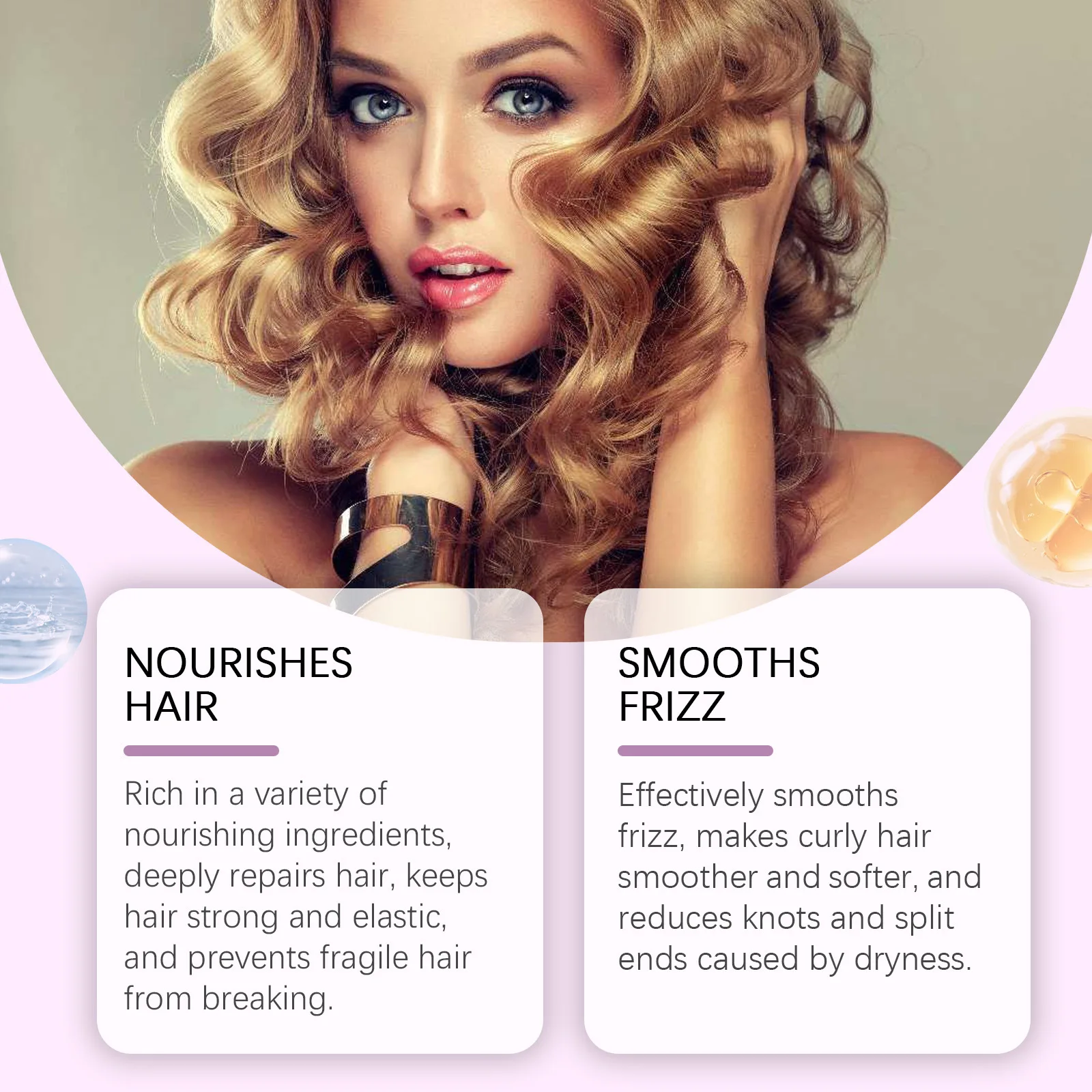 Nourishes Hair Smooths Frizz Brightens Hair Curls Hair Elastin