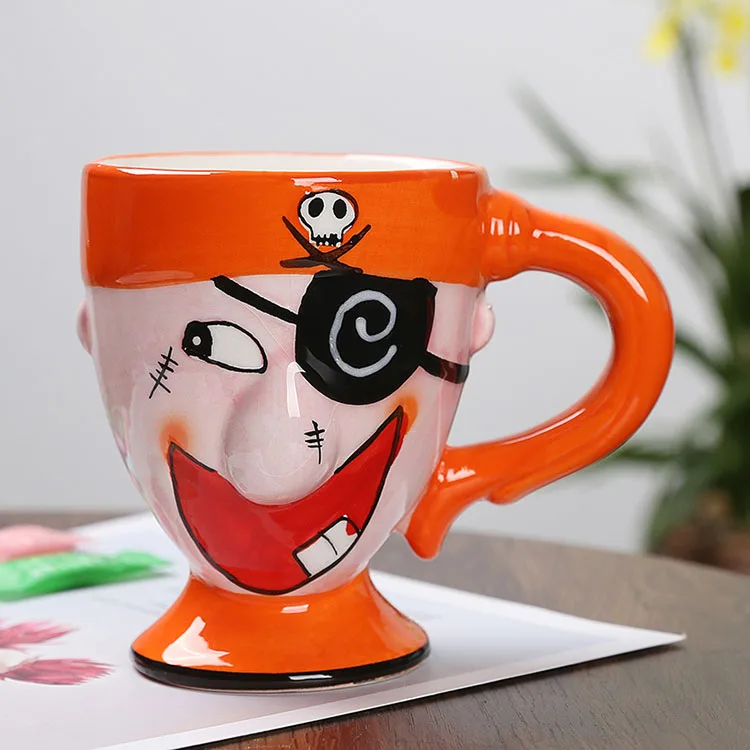 Wholesale New Creative 3D Pirate Carton Funny Ceramic Coffee Mugs Customized Personalized Hand-Painted Ceramic Mugs