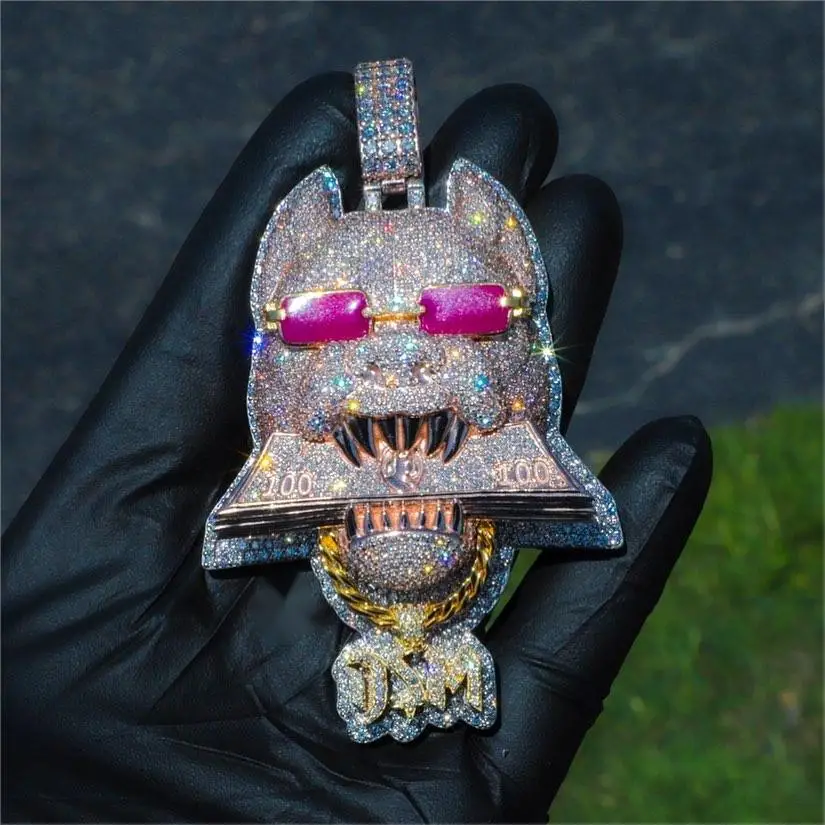 Новое поступление подвеска из 18-каратного золота S925 9K 10K 14K Роскошный кулон в стиле хип-поп очаровательный бриллиантовый VVS D с цветным муассанитом и очками мультяшный