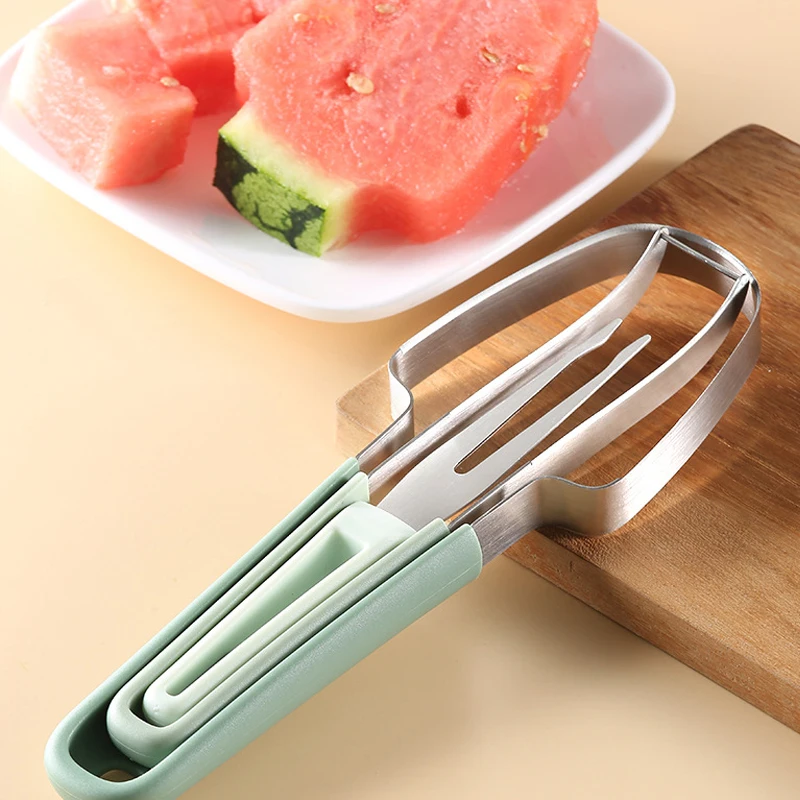Rayshine 3-In-1 Stainless Steel Portability Watermelon Fruit Fork Slicer Cutter Watermelon Cutter For Camping Kitchen Gadgets