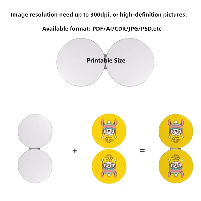 Print Your LOGO White Color Blank Double Sides Round Square Heart Mirror PU Leather Portable Little Pocket Mirror