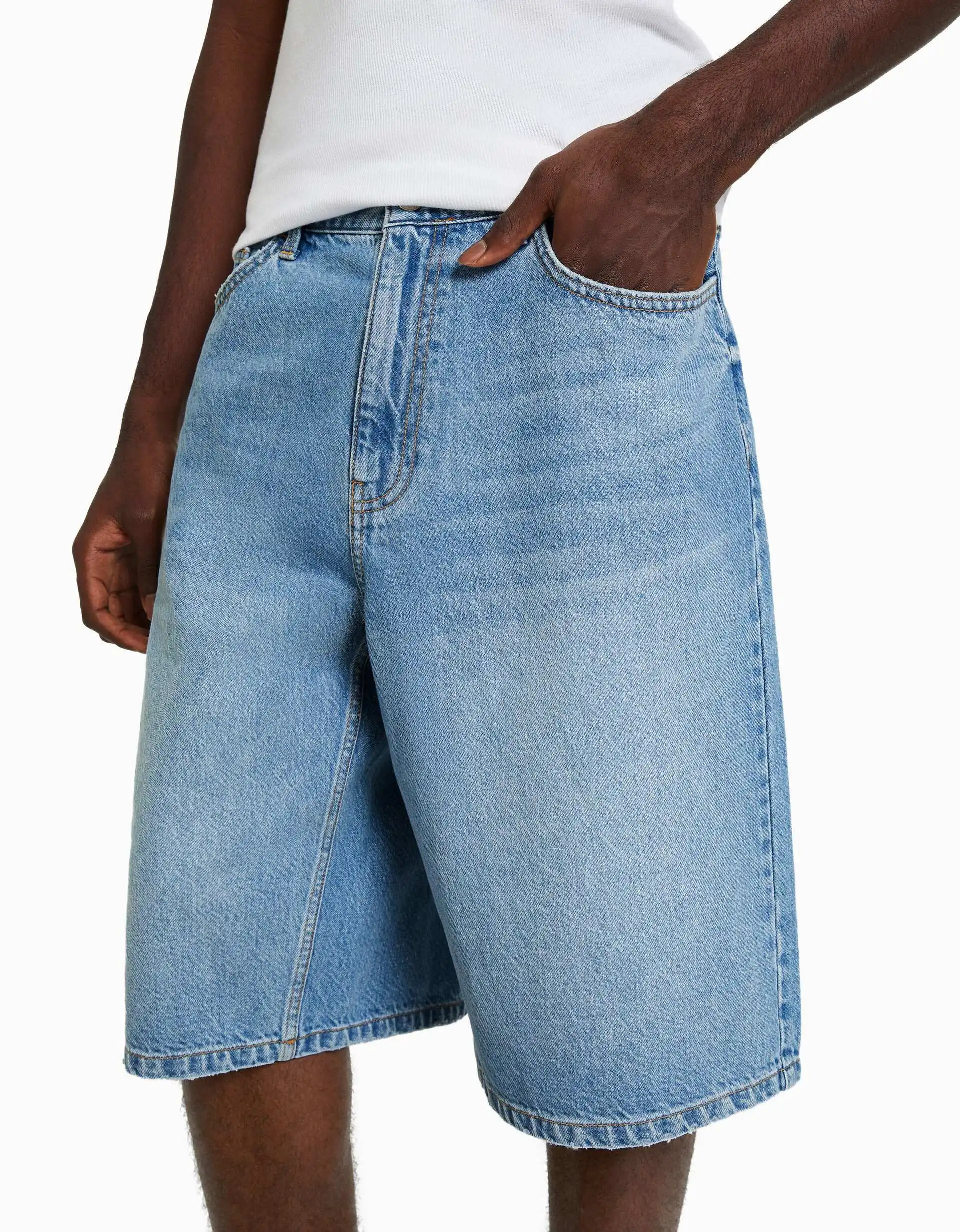 Wholesale Customized Men Zipper Fly Loose Fit 100%Cotton Denim Pants Baggy Jorts Skate Jeans Shorts
