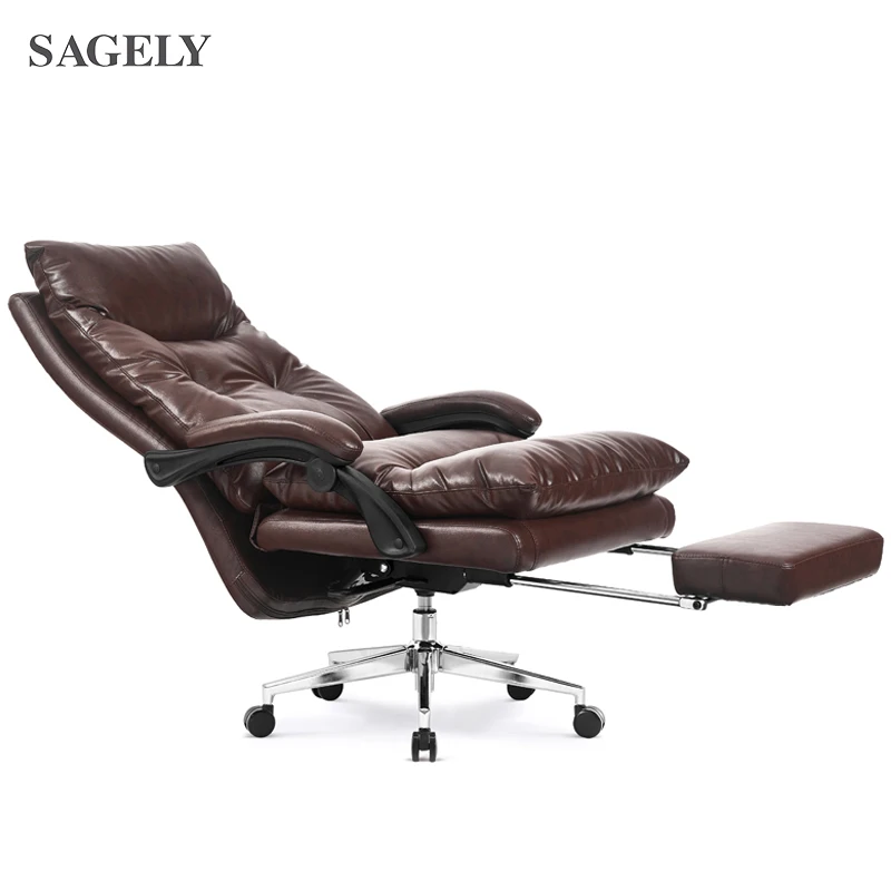 SAGELY Factory Price Revolving Luxury Chair Office  Reclining Desk Chair Boss Leather Executive Office Chair With Footrest