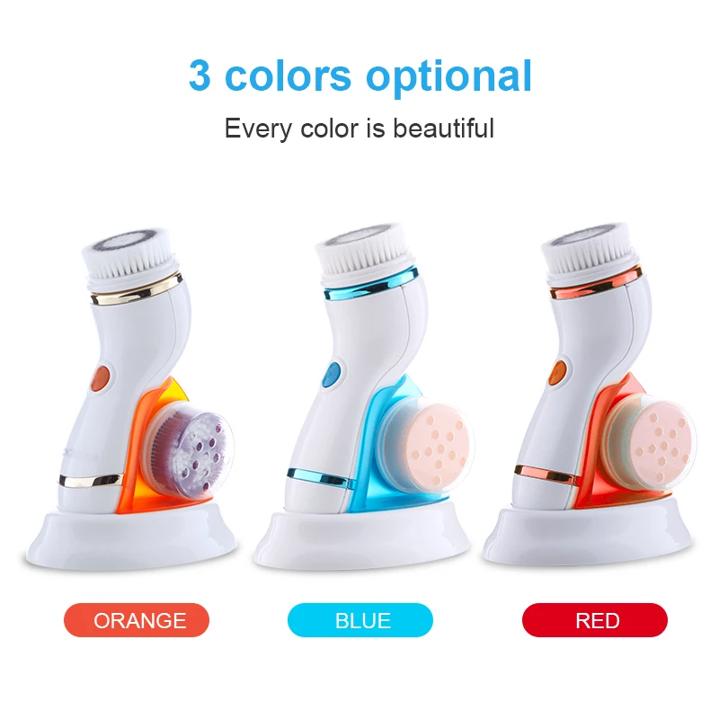 Skin Care Beauty Massage Silicone Electric Cleanser Facial Brush Set 4in1 Facial Cleansing Brush