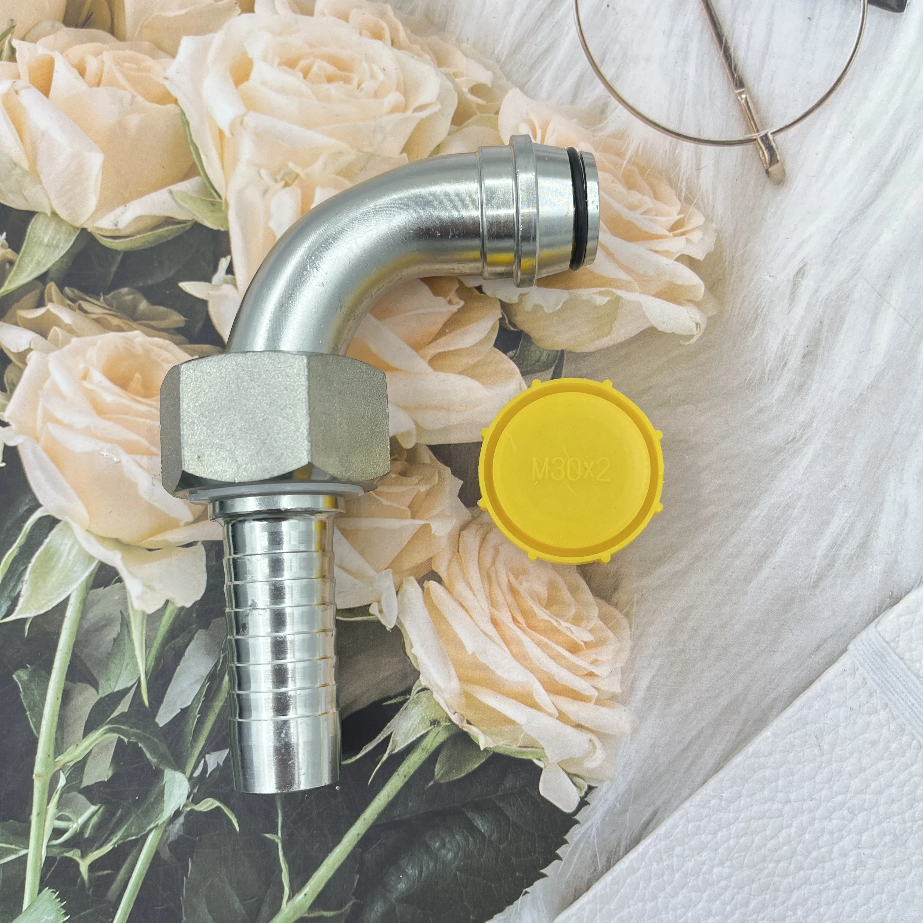 Carbon steel rubber pipe fittings 45 steel clamp type 24 degree cone with O-ring 90 degree elbow internal thread tubing fittings