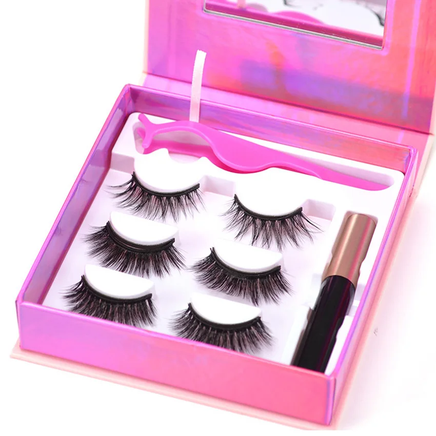 High quality no glue 3d magnetic eye lashes with 10 magnets and liner sets