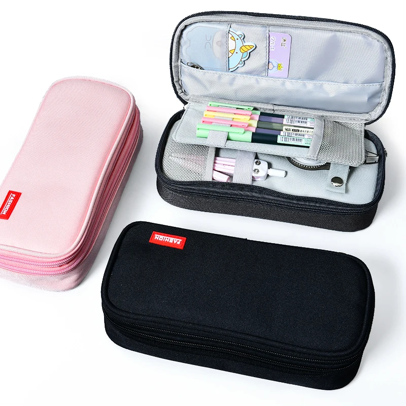 Rectangle 2 zippers 2 layers pencil case  for teens