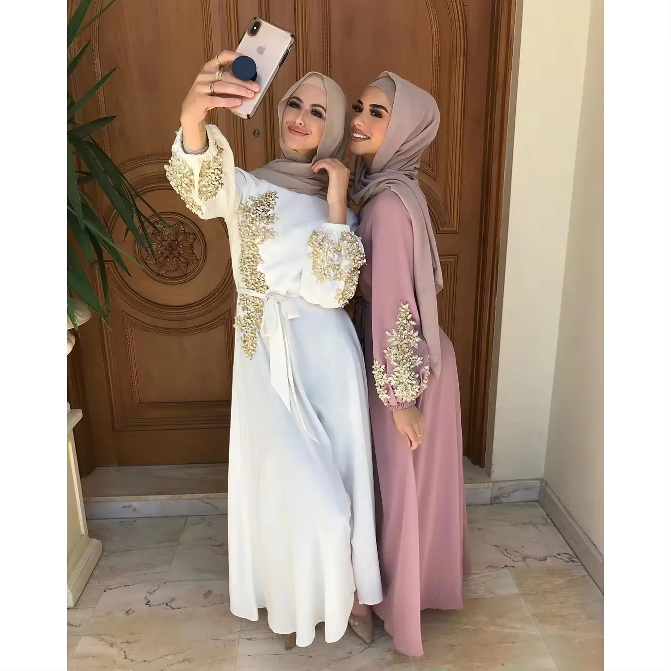 2024 abaya women muslim dress Women Lace Muslim long Dress Beaded Loose Skirt Arabian Ladies Robe Abaya