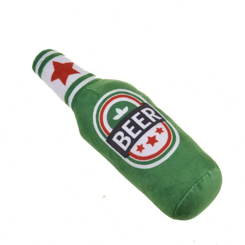 Custom new design Beejay 2022  hot funny stuffed plush dog soft toys beer bottle squeaky dog treat toys