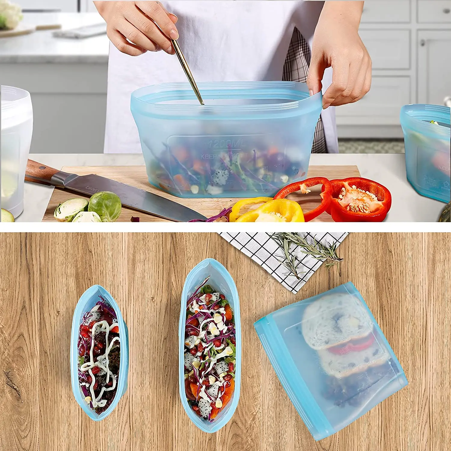 Food Bags Zip Reusable Food Storage Bags Silicone Pouch Food Storage Bag