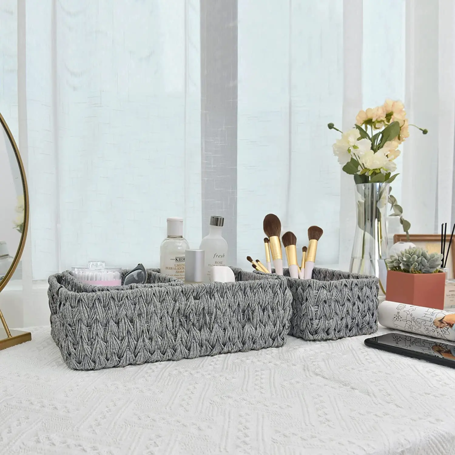 Натуральная легко очищаемая Корзина для пикника из ротанга ручной работы кубические плетеные корзины хранения с двумя ручками сделано в Китае