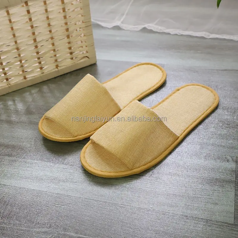 Custom cheap plain linen EVA half pack disposable beauty salon home stay hotel slippers