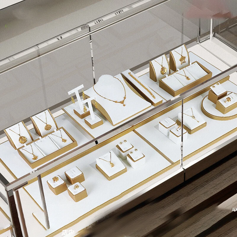 Jinsky белый pu кожа ювелирные изделия стенд кольцо держатель ожерелье дисплей набор ювелирных изделий