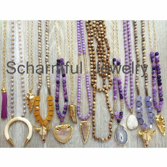 NS2112166 Long Stone Bead With Chain And Pendant Necklace