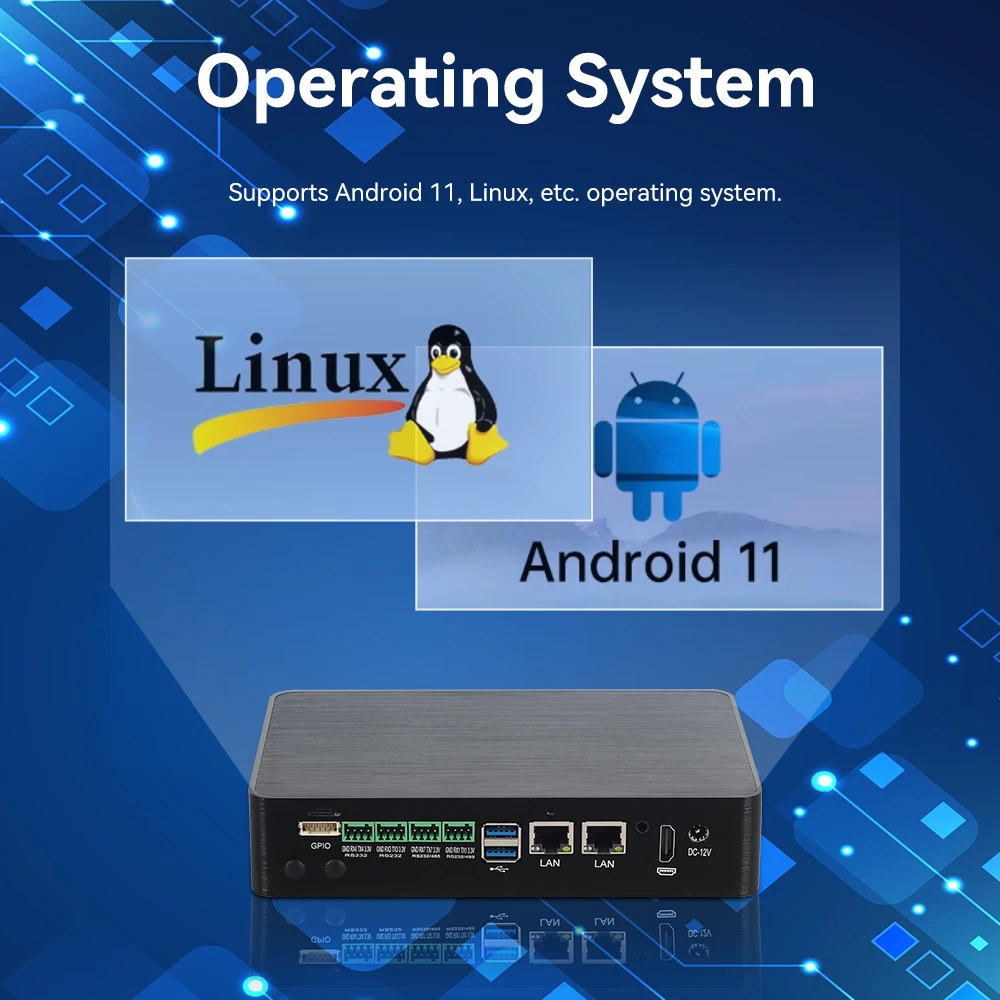 ARM Mini PC RK3568 2G DDR4 16G eMMC Dual RJ45 LAN 4 RS232 RS485 COM GPIO Industrial Android Fanless Embedded Computer