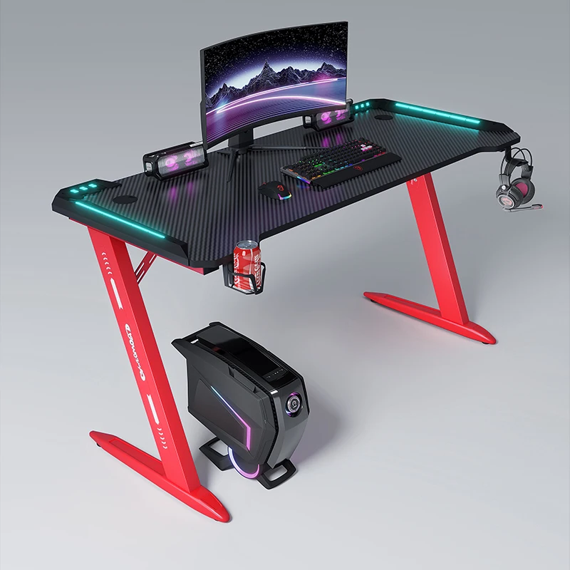 Yz China Manufacturer Wholesale Computer Gaming Gamer Table A Shaped Legs Adjustable Rgb Lights Standing Pc Gaming Desk glass