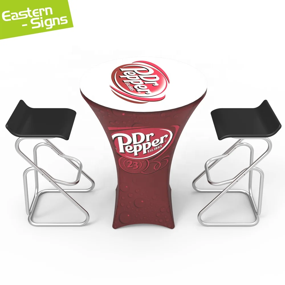 Wrinkle free environmental tension fabric fitted advertising cocktail table cover for trade show