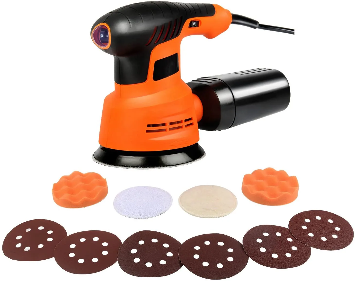 Random Orbit Sander - 5 Inch Variable Speed 2.4A Electric Orbital Sander/Polisher Kit with Dust Collector