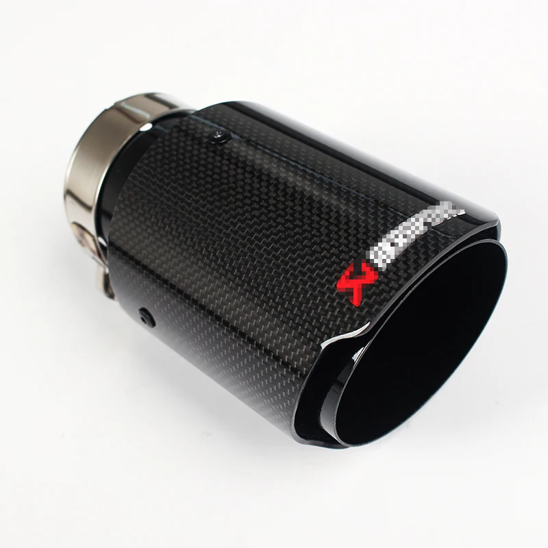 universal black painting steel single output carbon fiber exhaust tip glossy carbon tailpipe customized logo with clamp